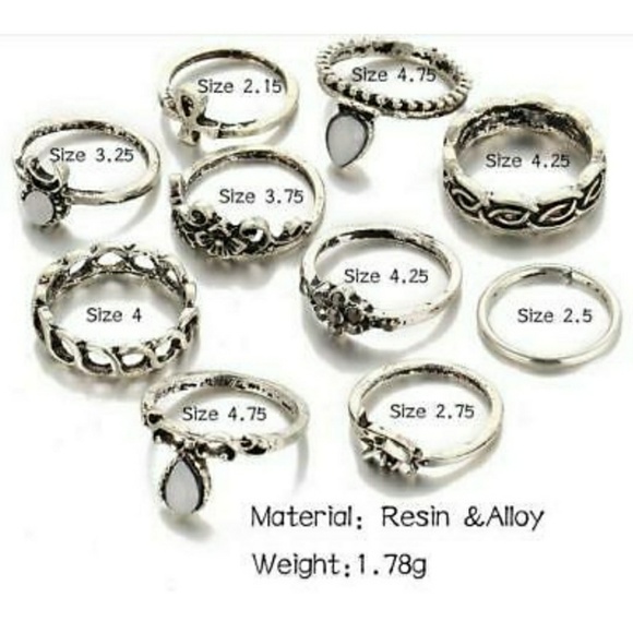 10 piece midi ring set silver color - Picture 2 of 3